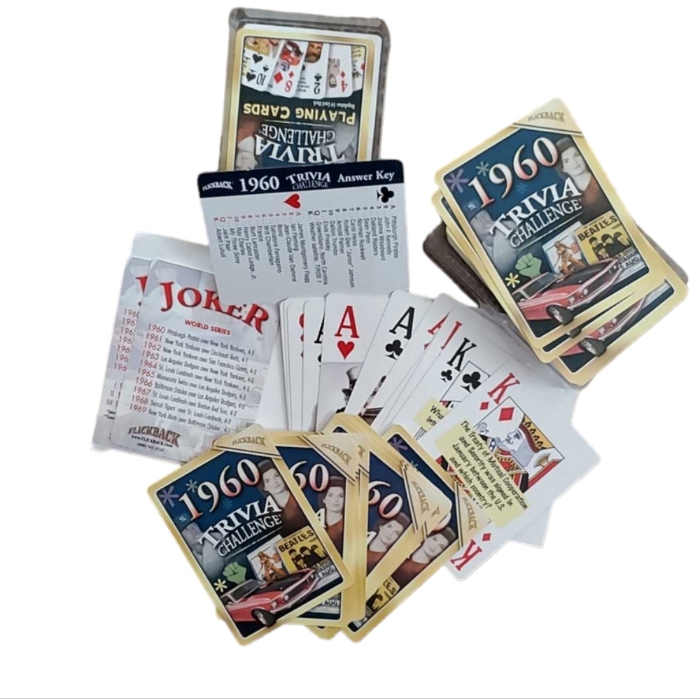 FLASHBACK 1960 Illustrated Trivia Playing Cards Sport Music TV Government & More